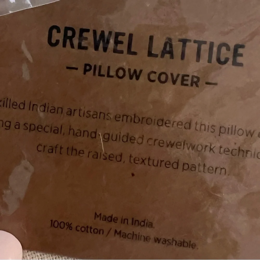 West Elm Crewel Lattice Embroidered Raised Textured Pattern 18” Pillow Cover NWT